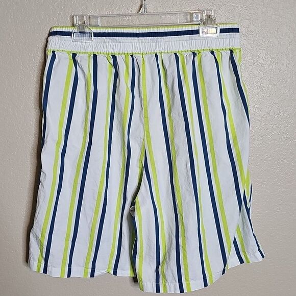By Anthropologie Boxy Bermuda Shorts Medium Striped White Blue and Green - Picture 4 of 7